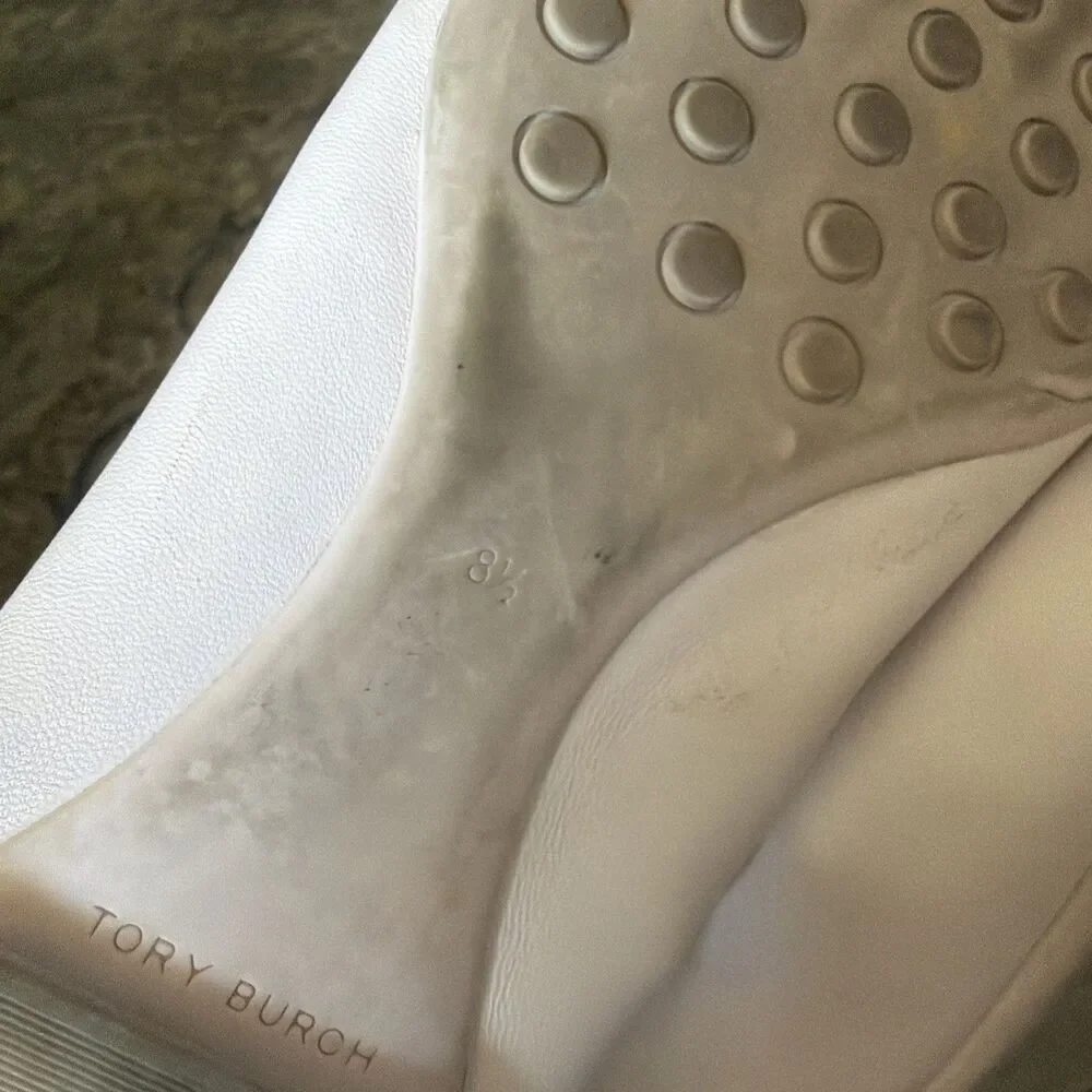 Tory Burch Leather Ballet Flats Claire Cap Toe Light Lavender Silver Size 8.5